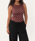 Brown Polka Dot Boat Neck Top