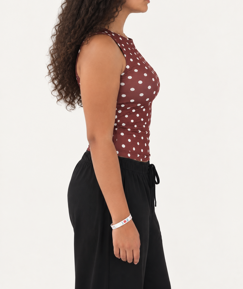 Brown Polka Dot Boat Neck Top