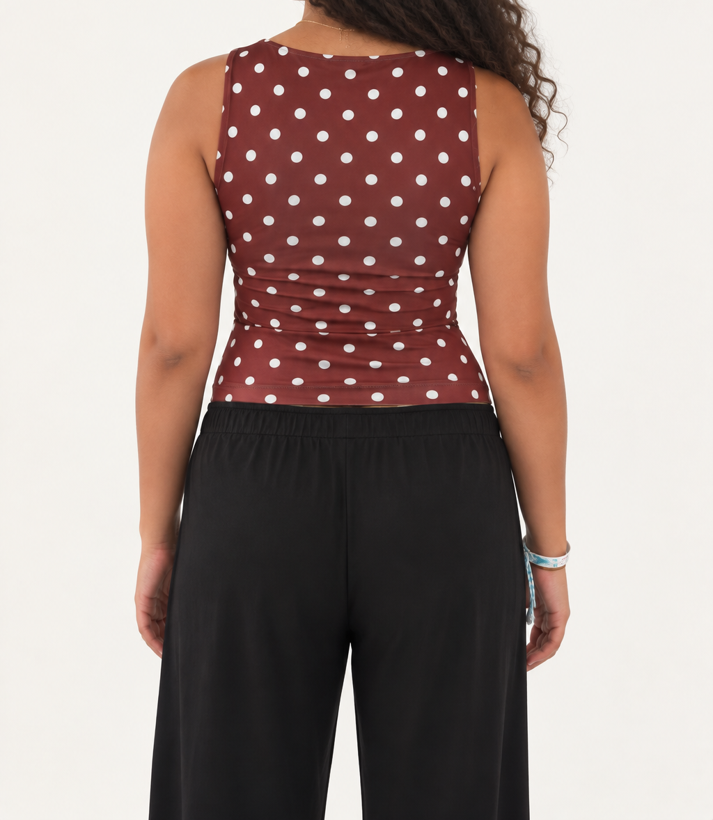 Brown Polka Dot Boat Neck Top