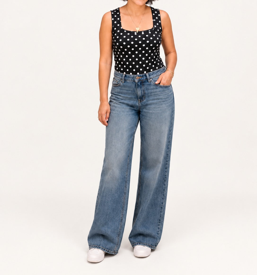 Polka Dot Square Neck Double-Layer Top