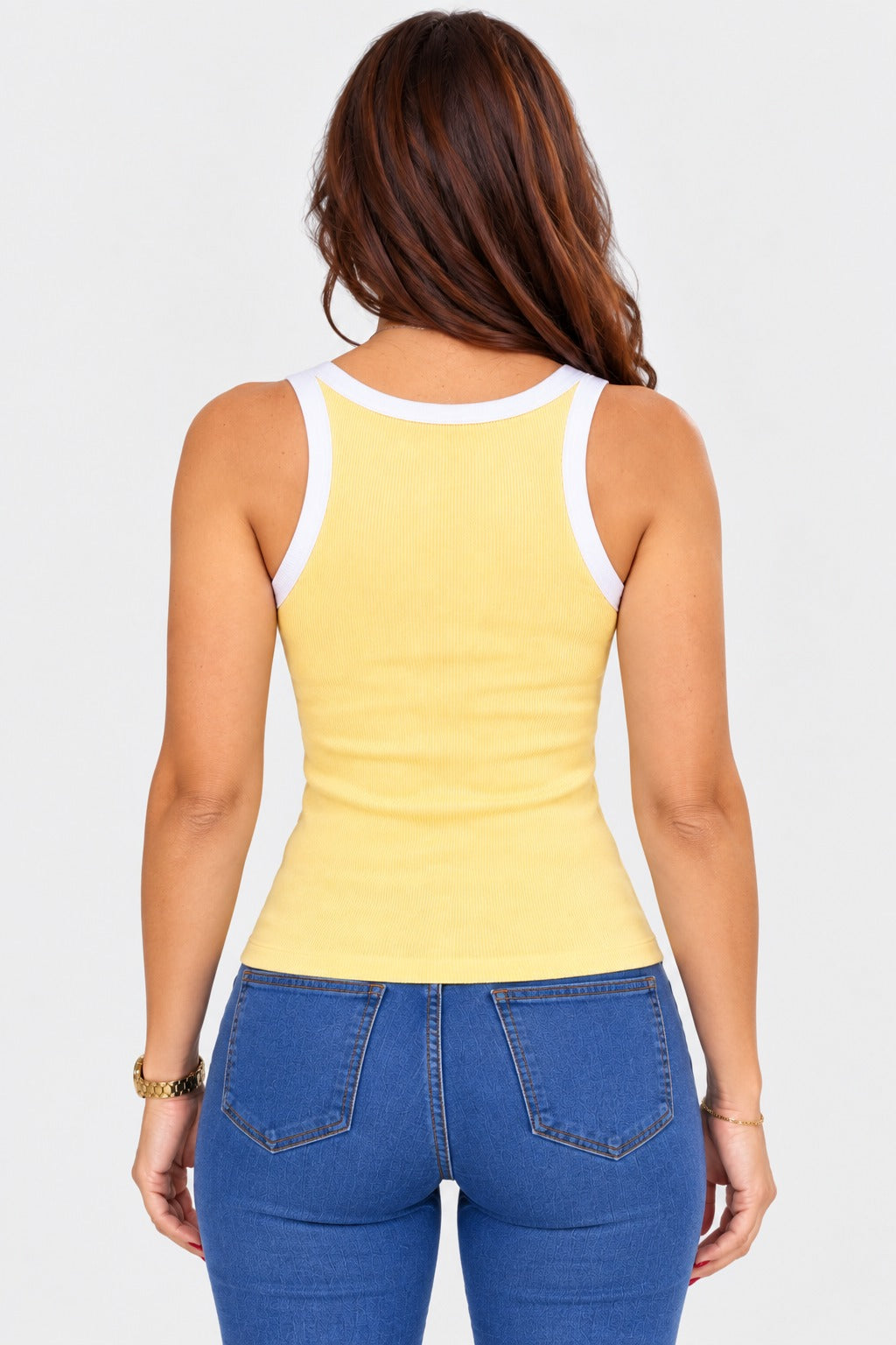 Yellow Ribbed Contrast Tank Top