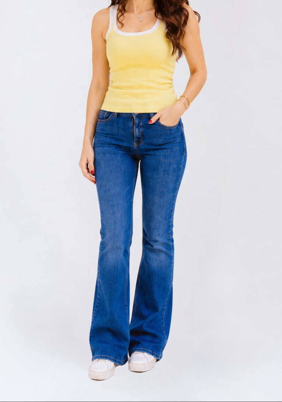 Yellow Ribbed Contrast Tank Top