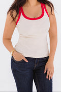 Off White Ribbed Contrast Tank Top