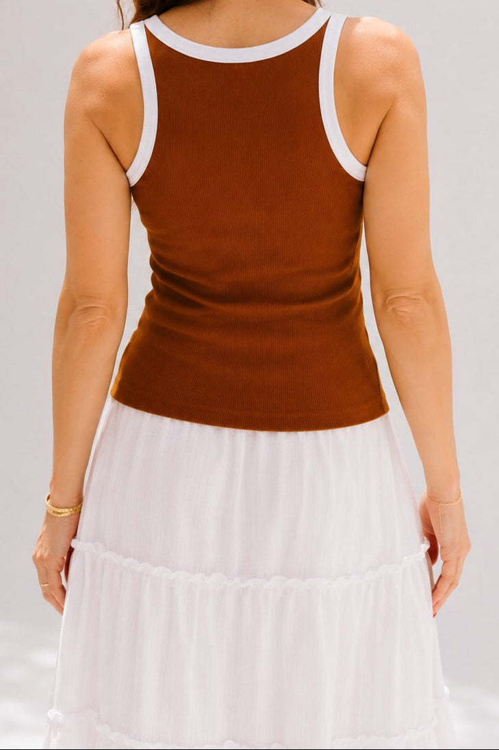 Mocha Ribbed Contrast Tank Top