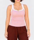 Powder Pink Ribbed Contrast Tank Top