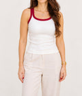 Off White Ribbed Contrast Tank Top
