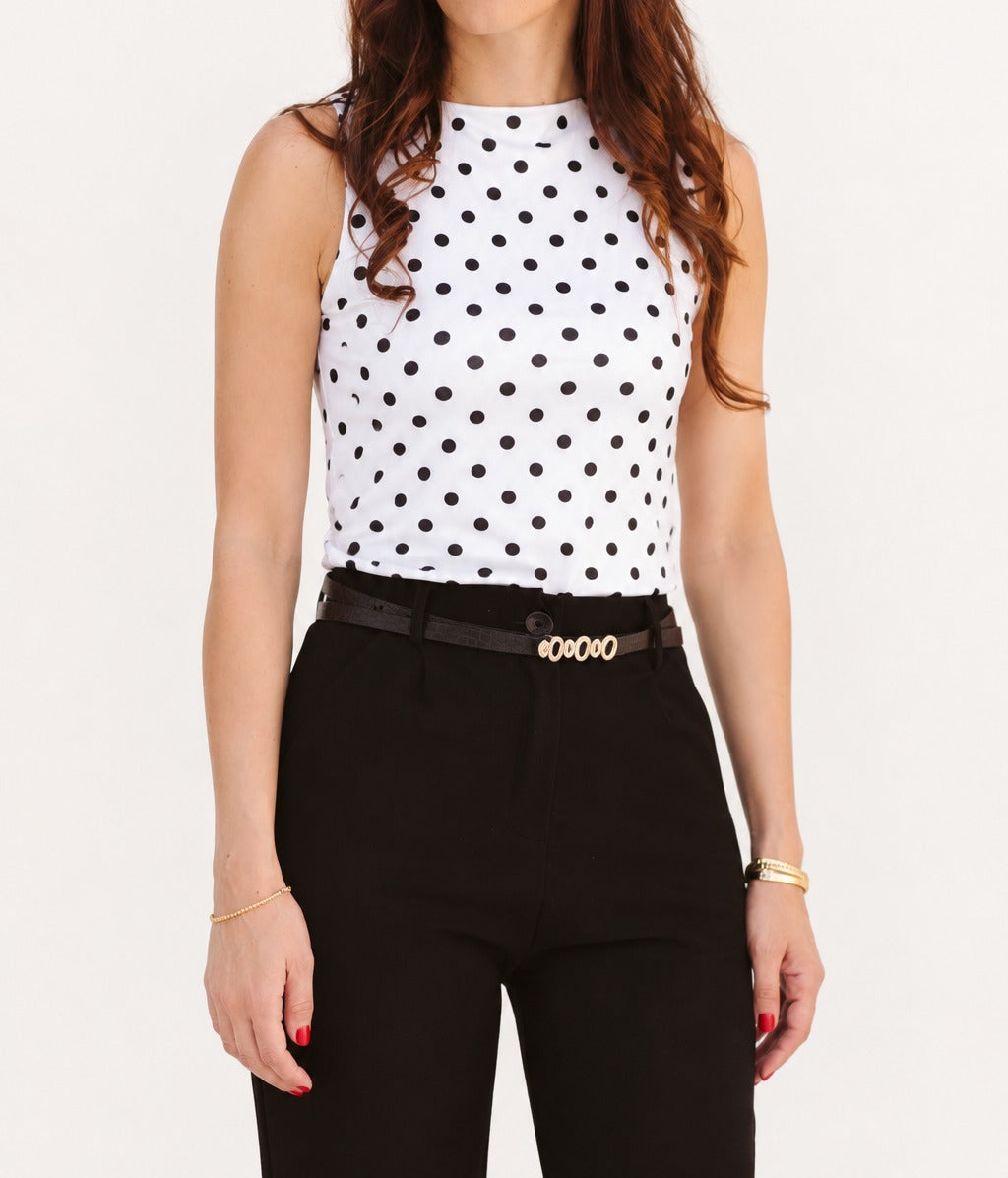 White Polka Dot Boat Neck Top