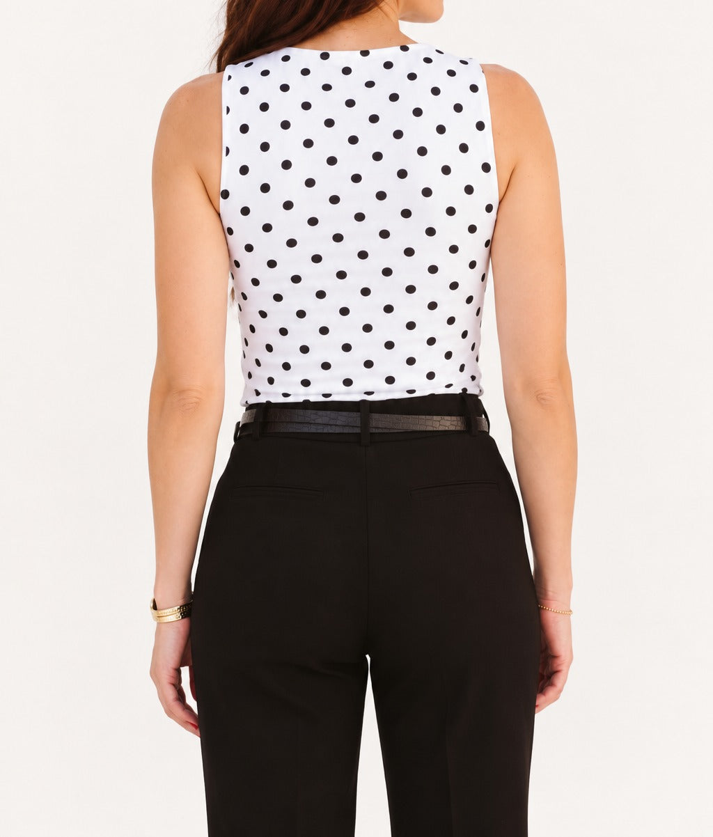 White Polka Dot Boat Neck Top