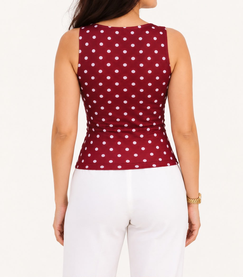 Burgundy Polka Dot Boat Neck Top