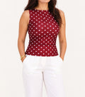 Burgundy Polka Dot Boat Neck Top