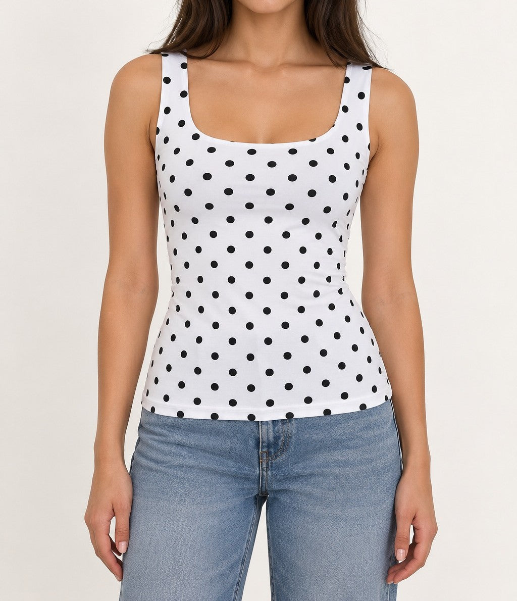 Polka Dot Square Neck Double-Layer Top