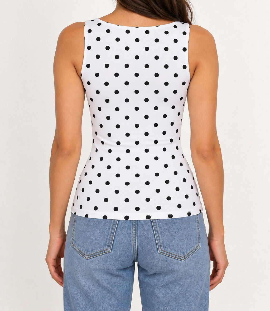 Polka Dot Square Neck Double-Layer Top