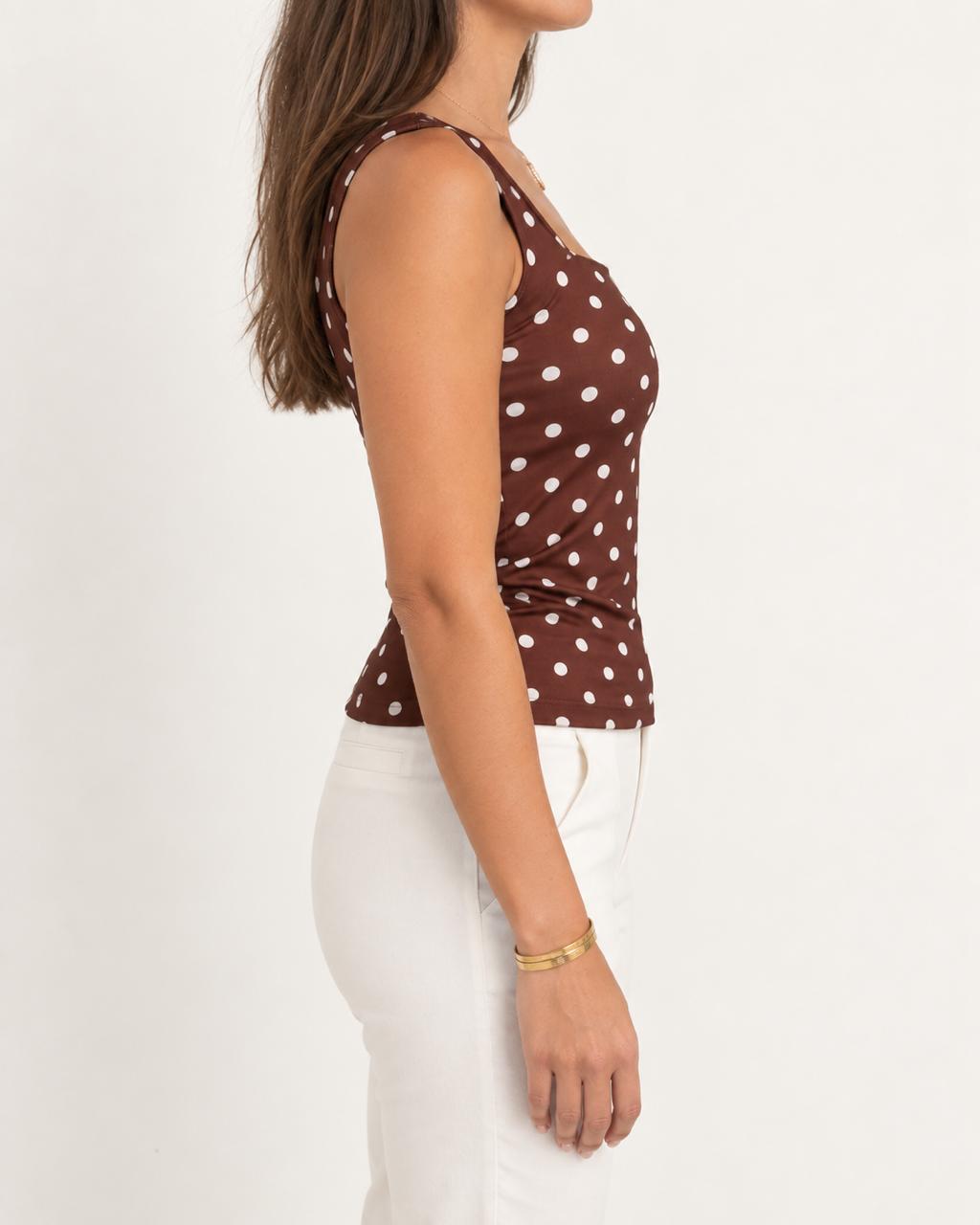Brown Polka Dot Square Neck Top