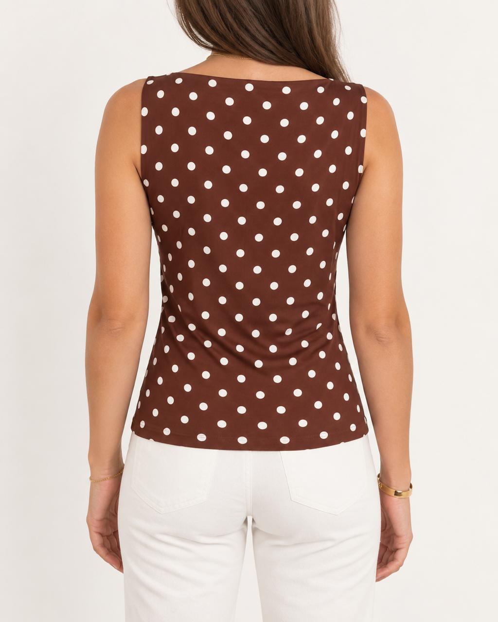 Brown Polka Dot Square Neck Top