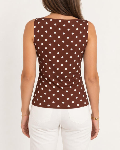 Brown Polka Dot Square Neck Top