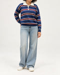 Navy Striped Knit Polo